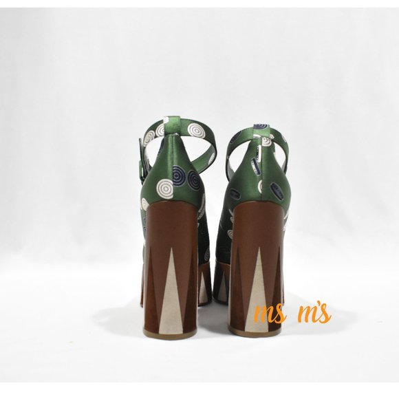 NIB Christian Louboutin Green Silk polka dot Platform Pumps Heels - Picture 3 of 9